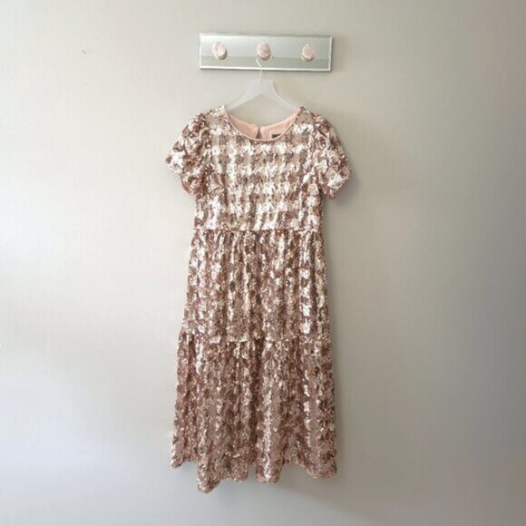 NWT Maeve by Anthropologie pink rose gold sequined midi dress S - Picture 7 of 10